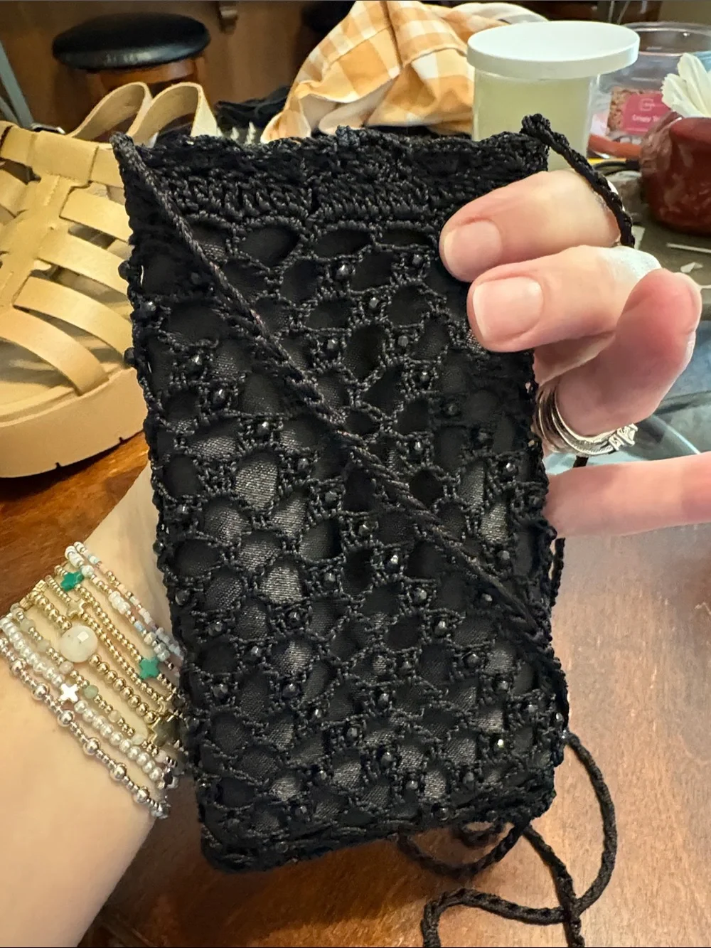 Black Crochet Fringe Crossbody Bag